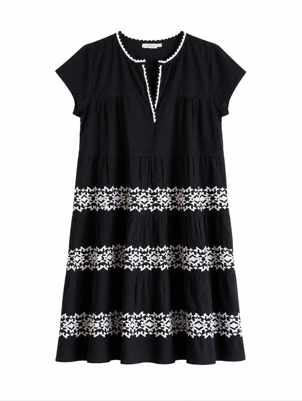 Roller Rabbit Pamela Embroidered Mini Dress Black White Cotton Resort Boho L - Picture 1 of 13